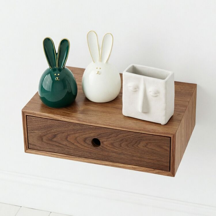 Solid Walnut Floating Nightstand with Single Drawer
