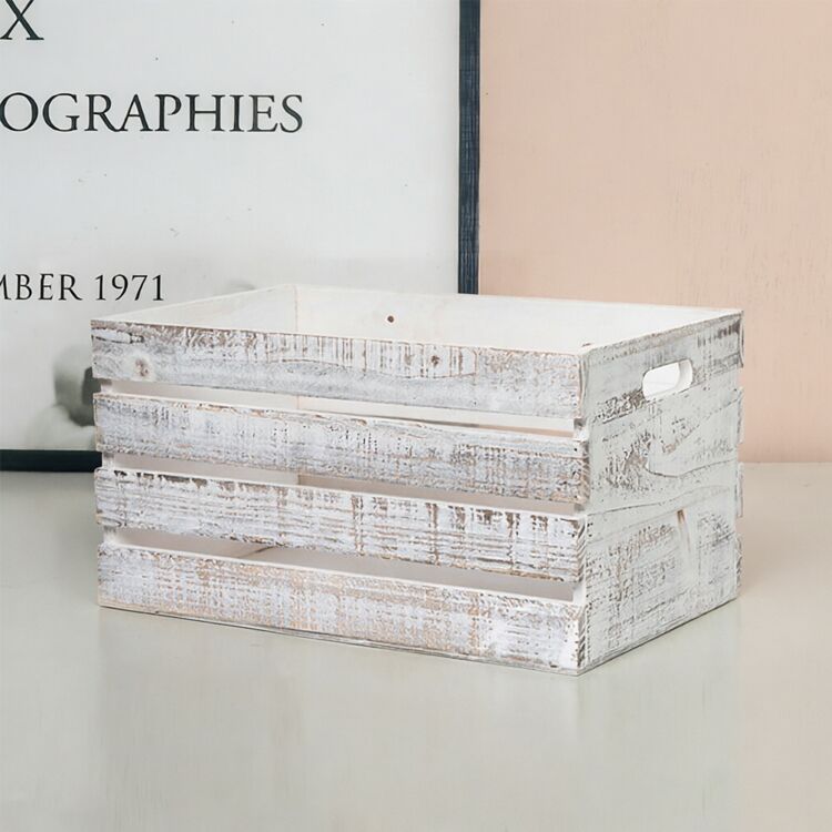 White Distressed Wood Storage Crate Set
