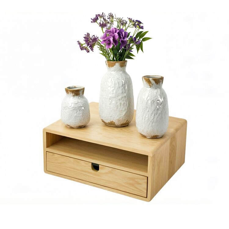 Wooden Storage Wall Mounted Bedside Table with Drawer - Image 2