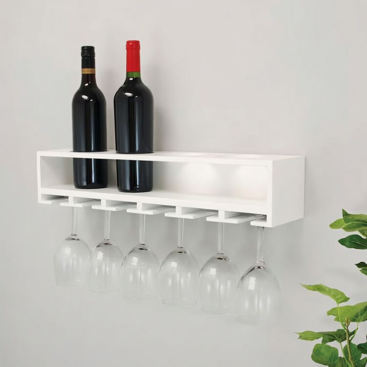 Wooden Wine Bottle and Stemware Wall Shelf