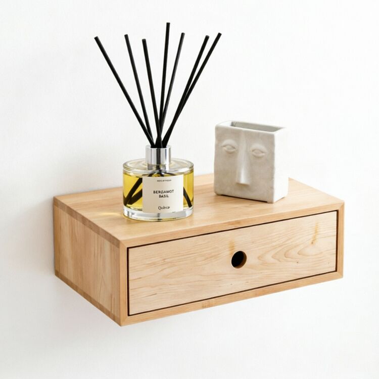 Wall-Mounted Nightstand with Shelf and Drawer