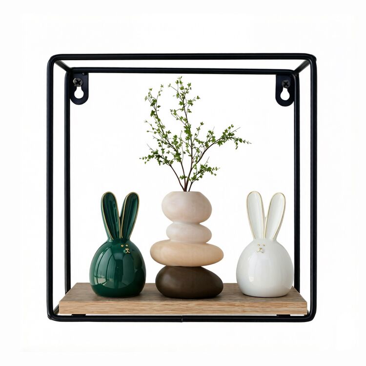 Rectangular Wood Floating Shelf with Metal Frame