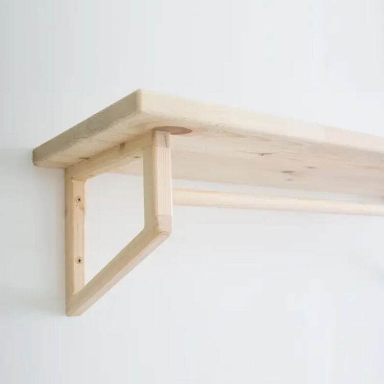 Wall-Mounted Floating Wooden Shelf with Hanging Rod for Nursery and Laundry