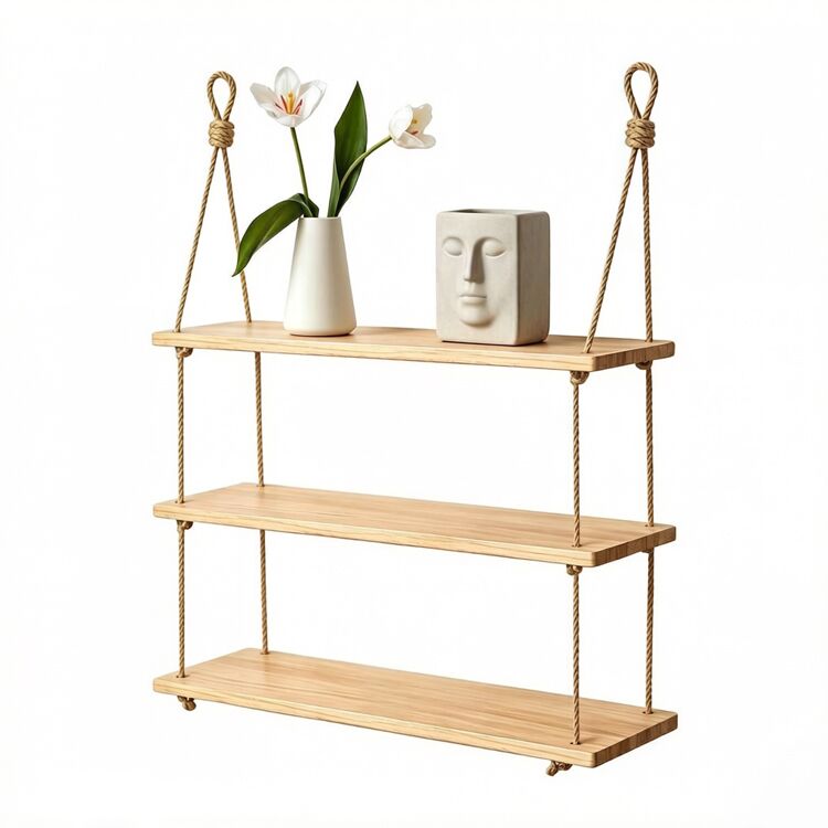 3-Tier Jute Rope Wall Shelf