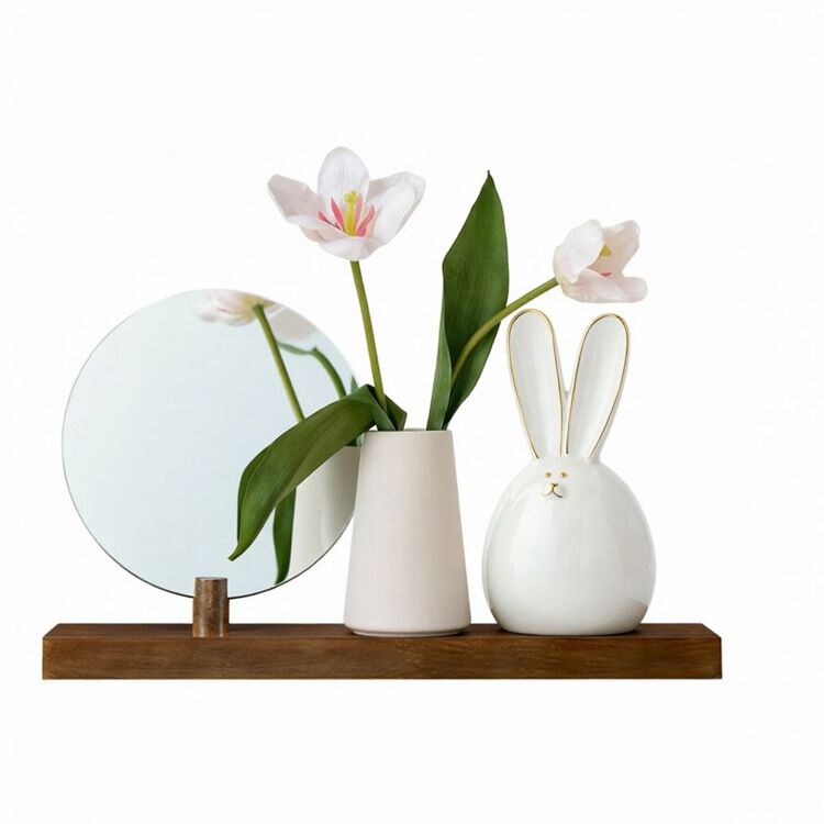 Modern Floating Shelf with Integrated Round Mirror