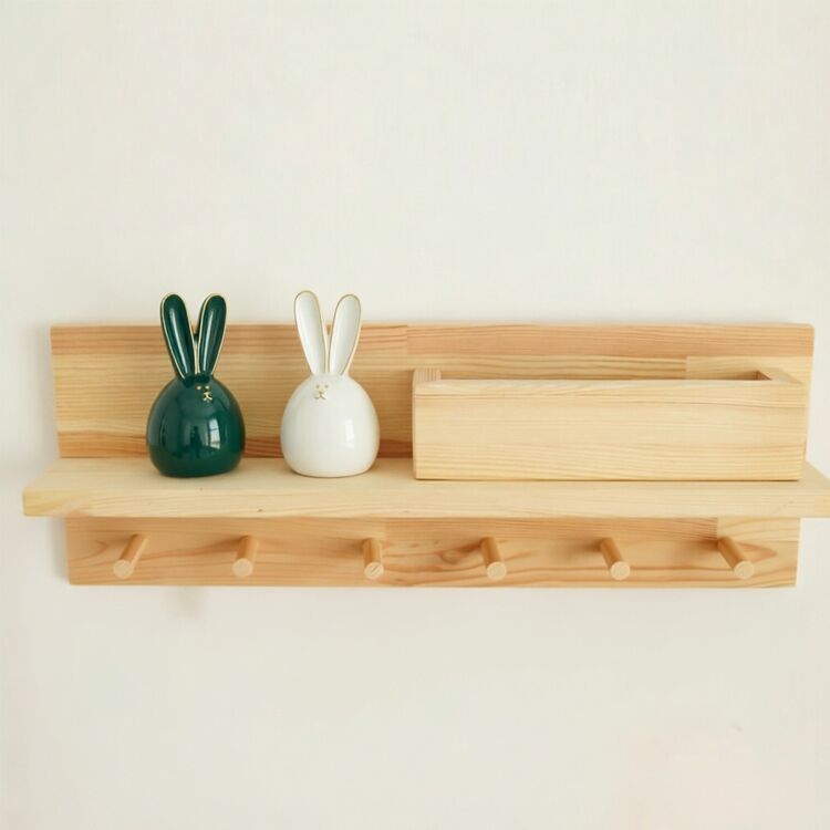 Wood Wall-Mounted Entryway Organizer with Key Hooks