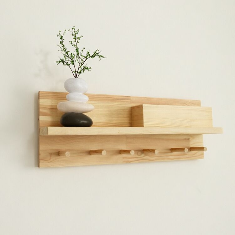 Wood Wall-Mounted Entryway Organizer with Key Hooks