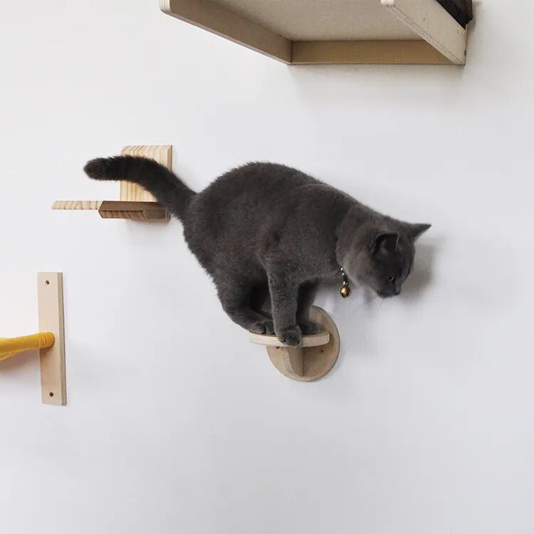 Minimalist Round Wooden Wall-Mounted Cat Climbing Step - Image 3