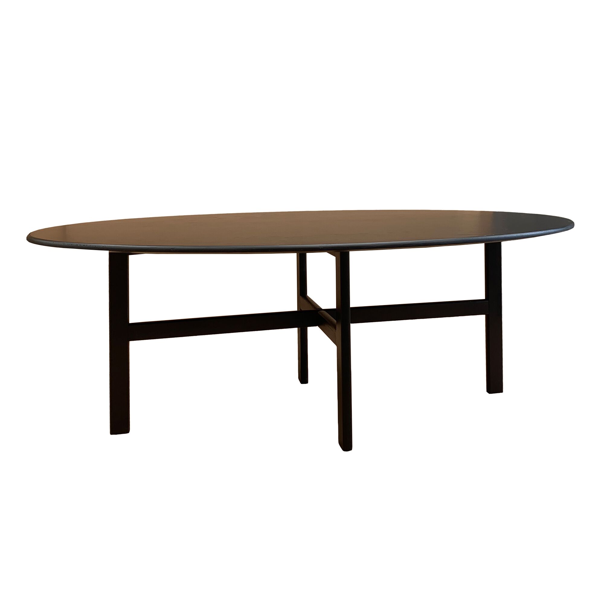 Minimalist Oval Solid Wood Coffee Table with Cross-Base Frame - Image 2