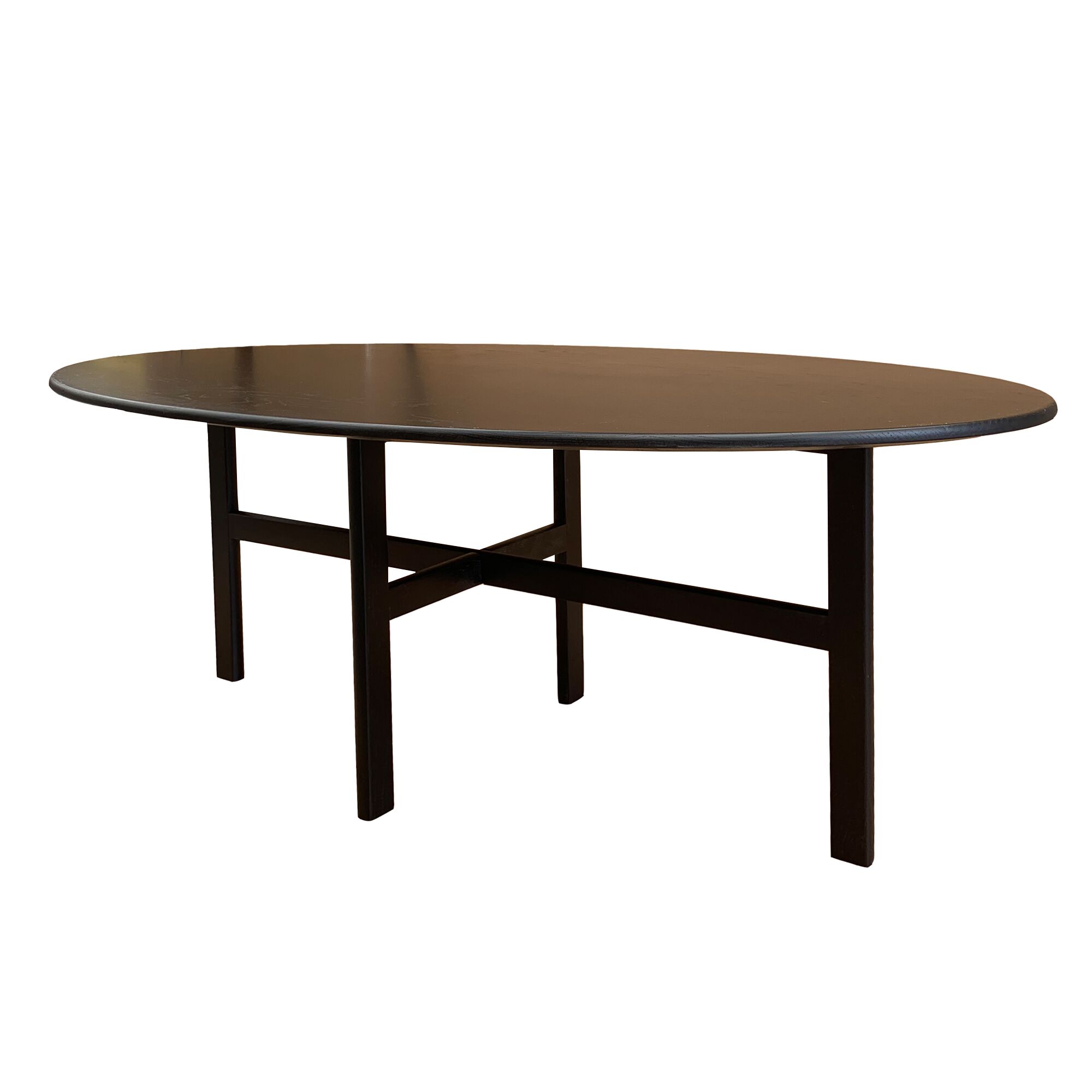 Minimalist Oval Solid Wood Coffee Table with Cross-Base Frame