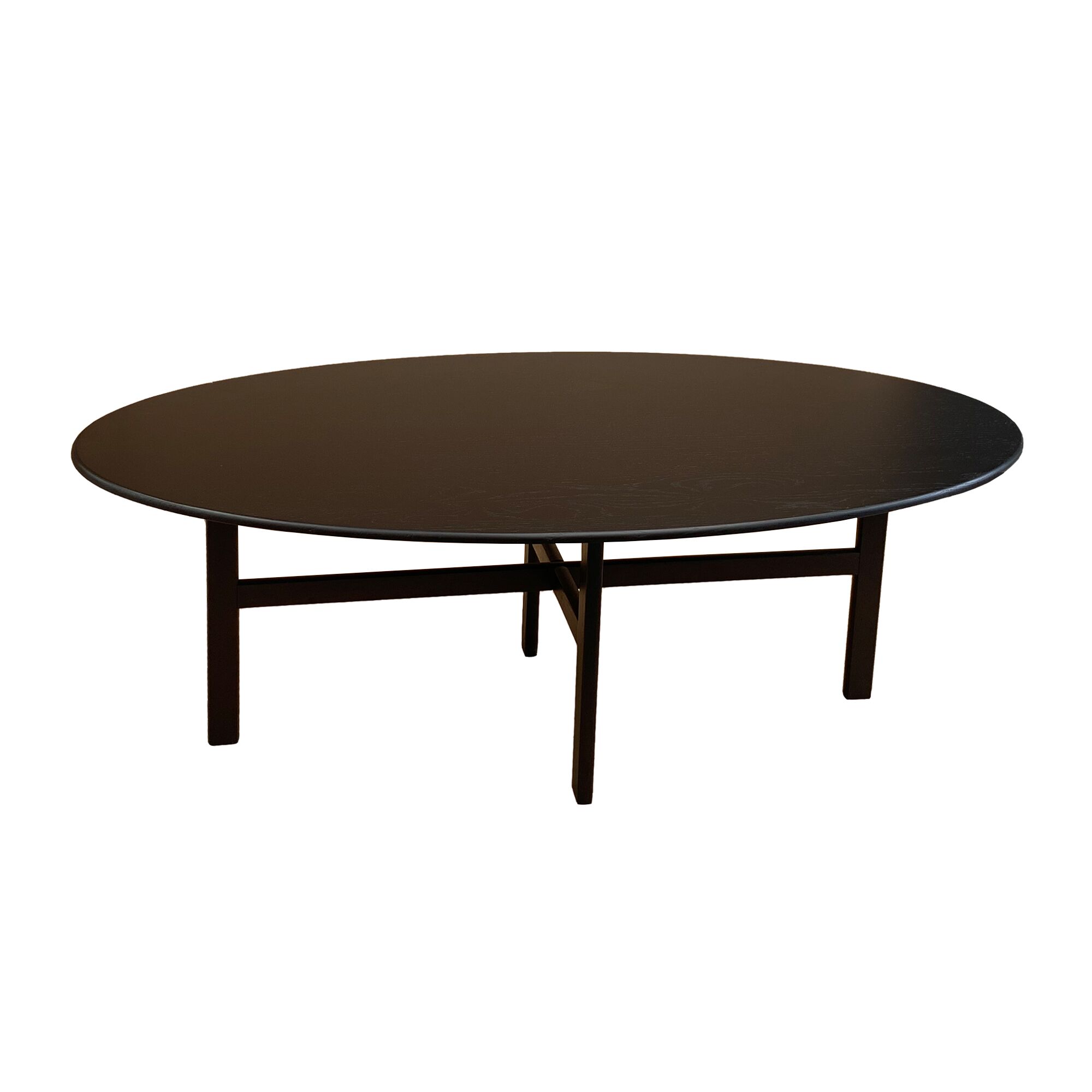 Minimalist Oval Solid Wood Coffee Table with Cross-Base Frame