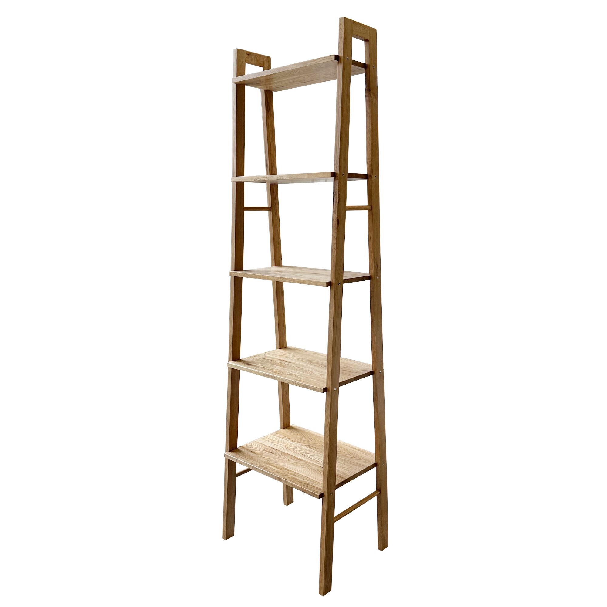Modern 5-Tier Solid Wood Ladder Bookshelf with Open A-Frame Design