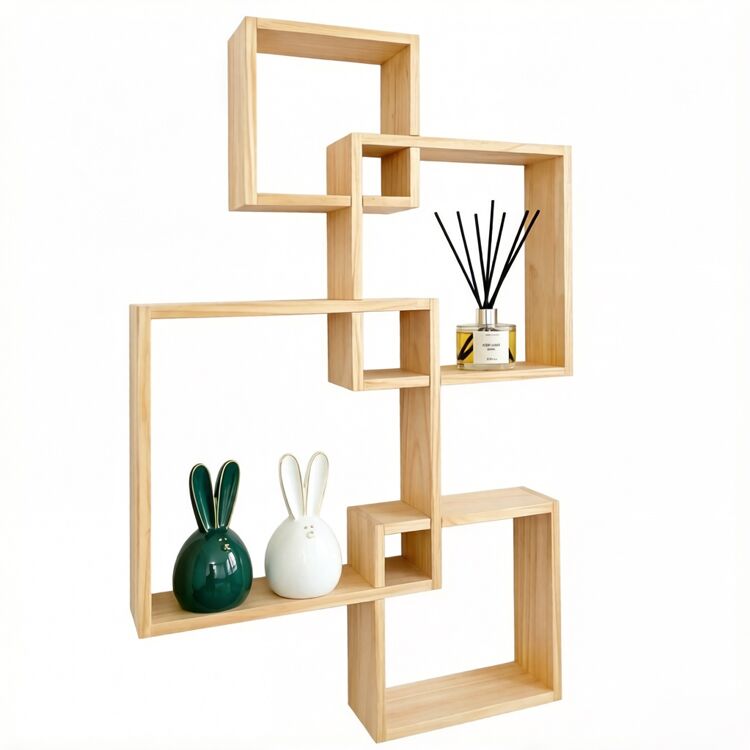 Modular Geometric Intersecting Floating Cube Shelves