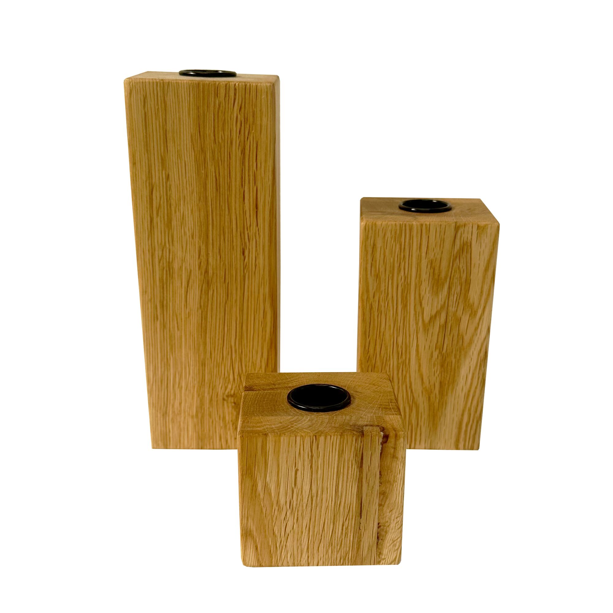 Massief eikenhouten theelichthouderset – Minimalistische houten kaarsenstandaards