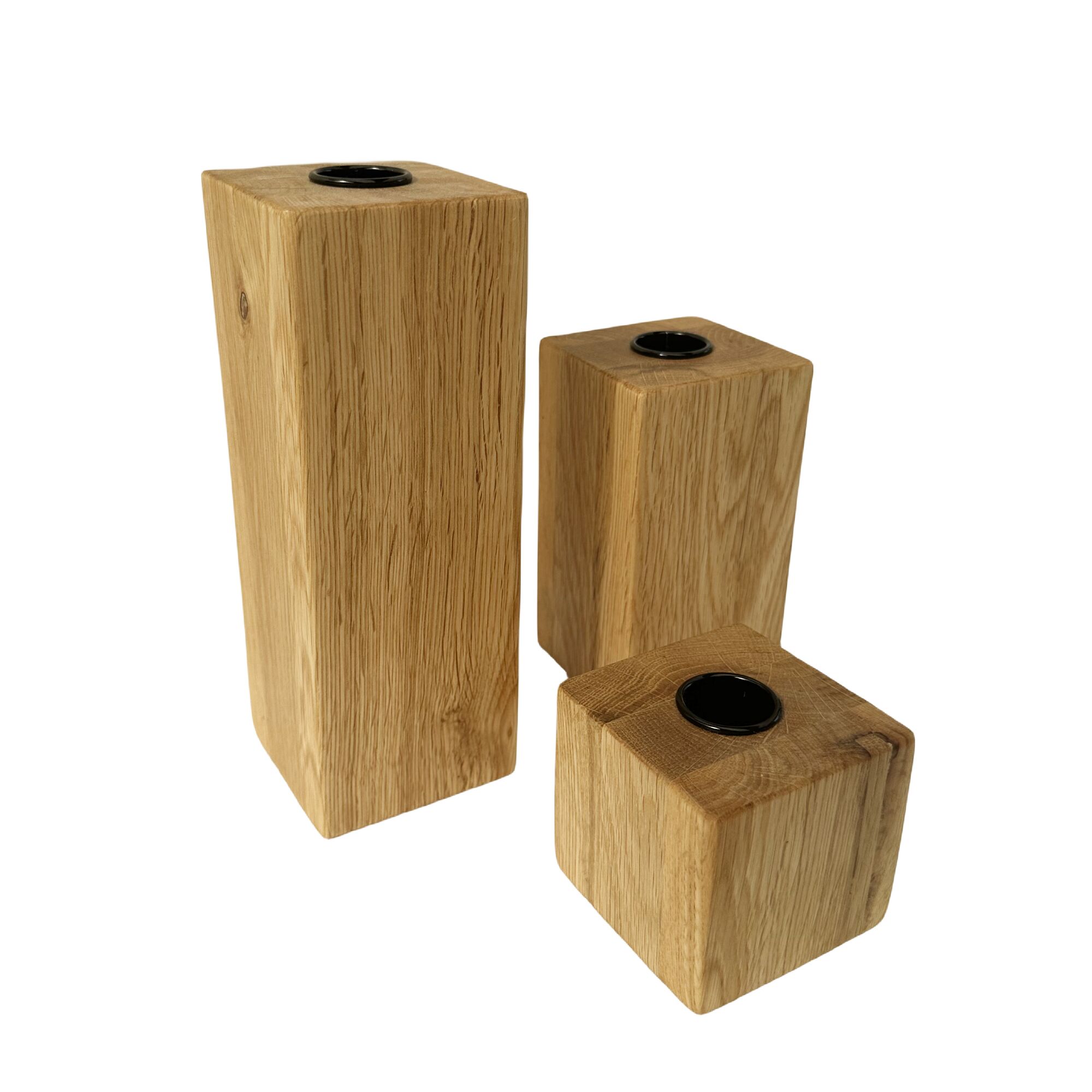 Massief eikenhouten theelichthouderset – Minimalistische houten kaarsenstandaards - Afbeelding 5