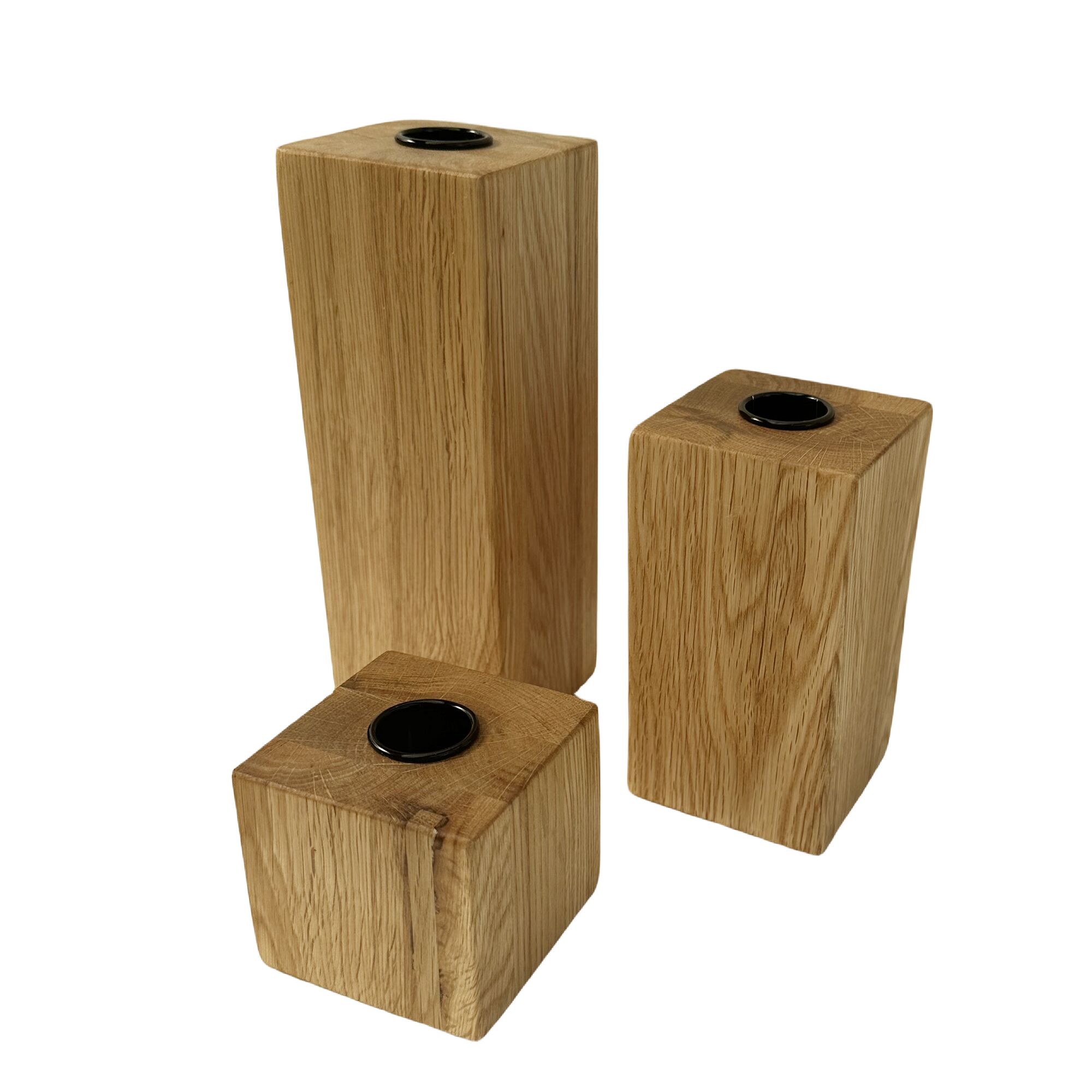 Massief eikenhouten theelichthouderset – Minimalistische houten kaarsenstandaards - Afbeelding 4