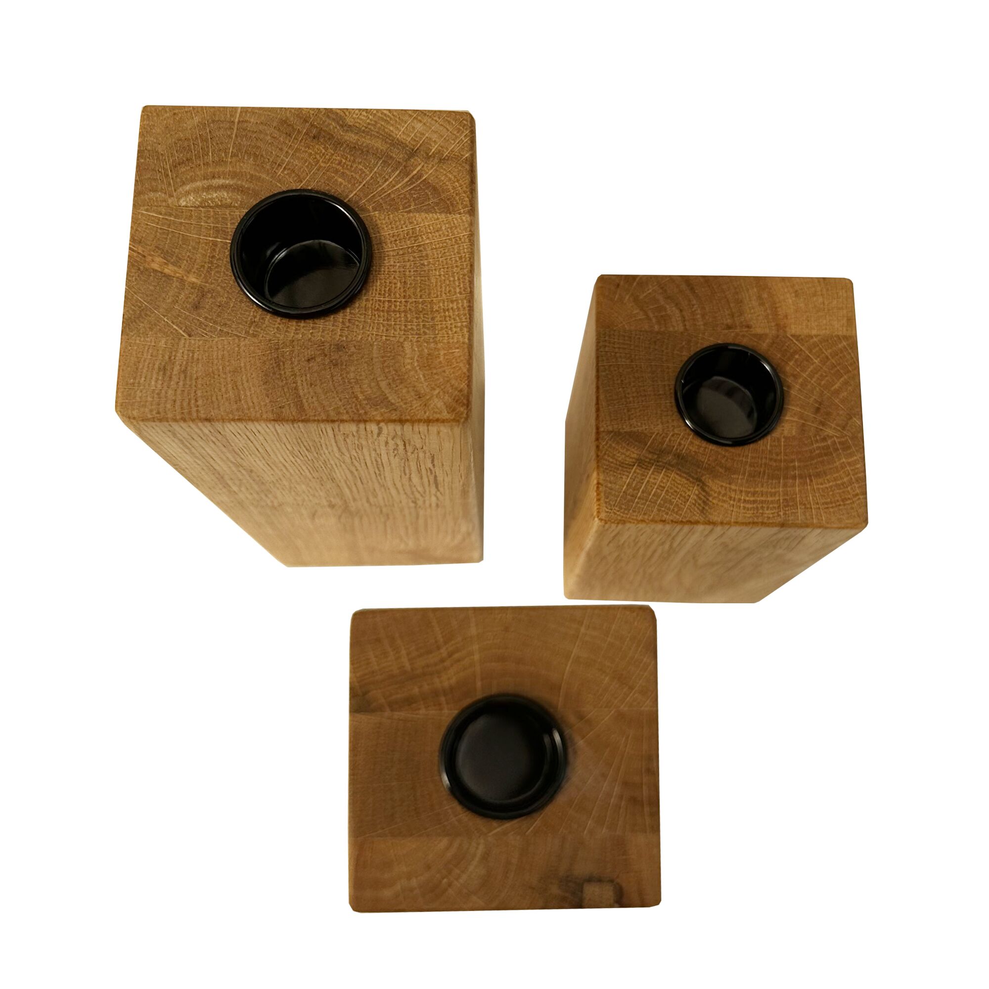 Massief eikenhouten theelichthouderset – Minimalistische houten kaarsenstandaards - Afbeelding 2