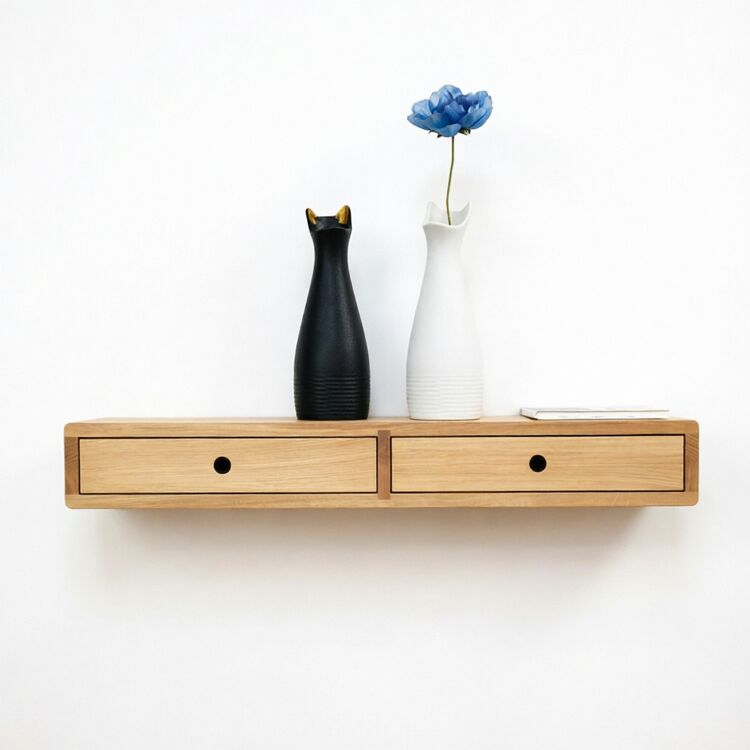 Solid Wood Floating Console Desk with Dual Drawers